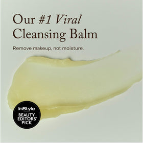 True Botanicals open jar displaying buttery balm texture that melts with warmth for effective cleansing