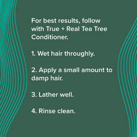 True+Real in-shower use with hand applying shampoo for invigorating cleanse