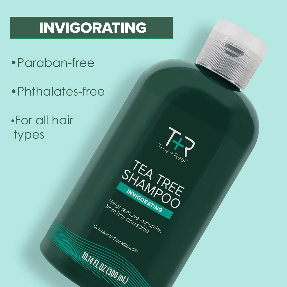 True+Real tea tree, peppermint, lavender botanicals showing natural ingredients