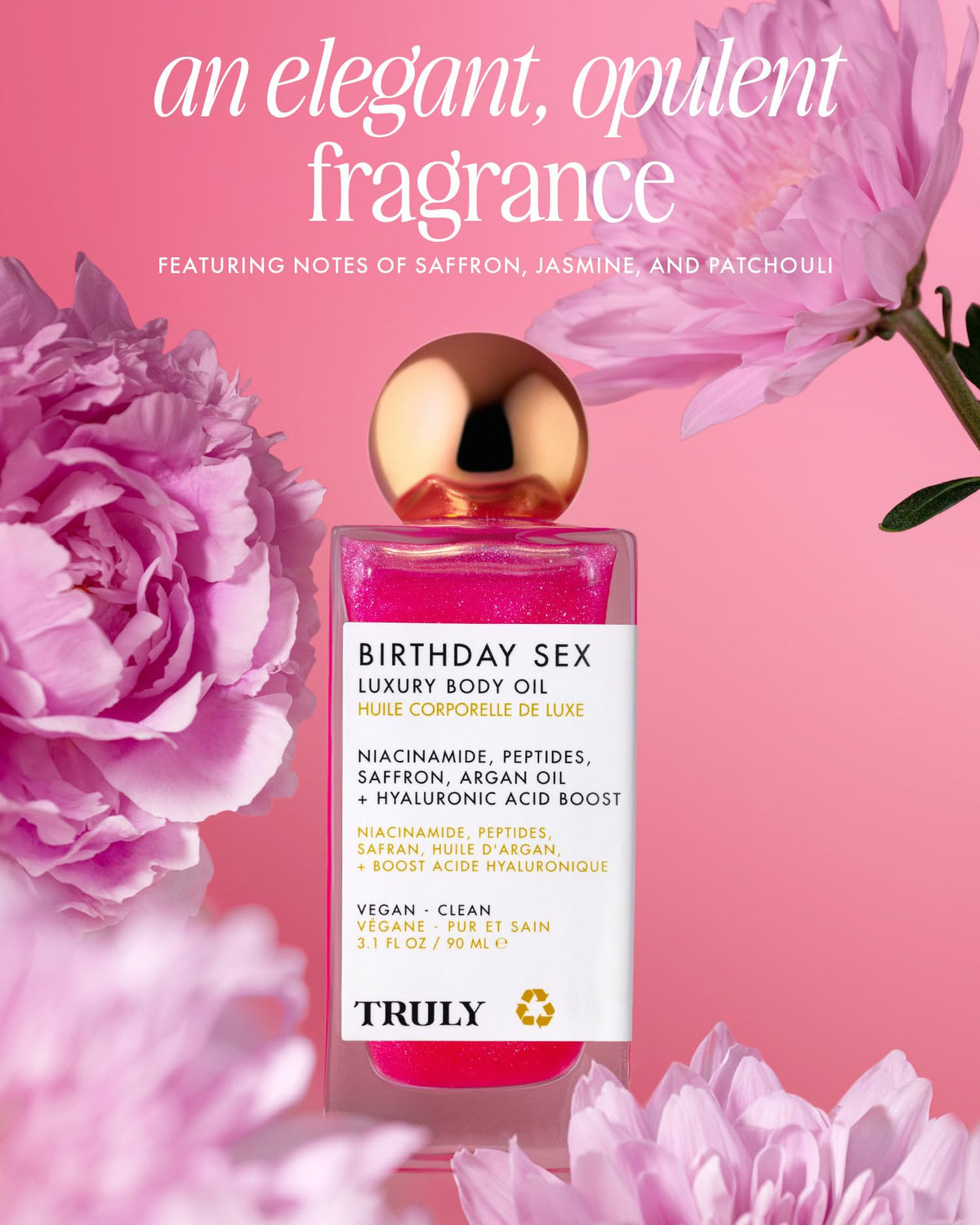 Truly saffron and jasmine ingredients highlighted for fragrant luxury benefit