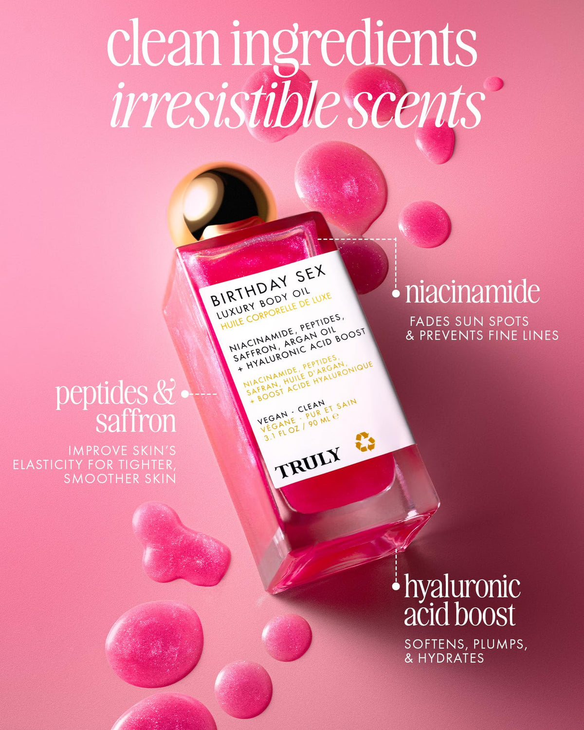 Truly oil texture on skin close-up revealing silky, luminous finish benefit