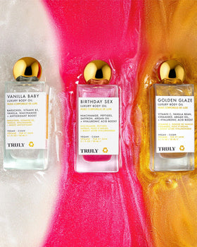 Truly label close-up showing ingredient callouts and premium formulation benefit
