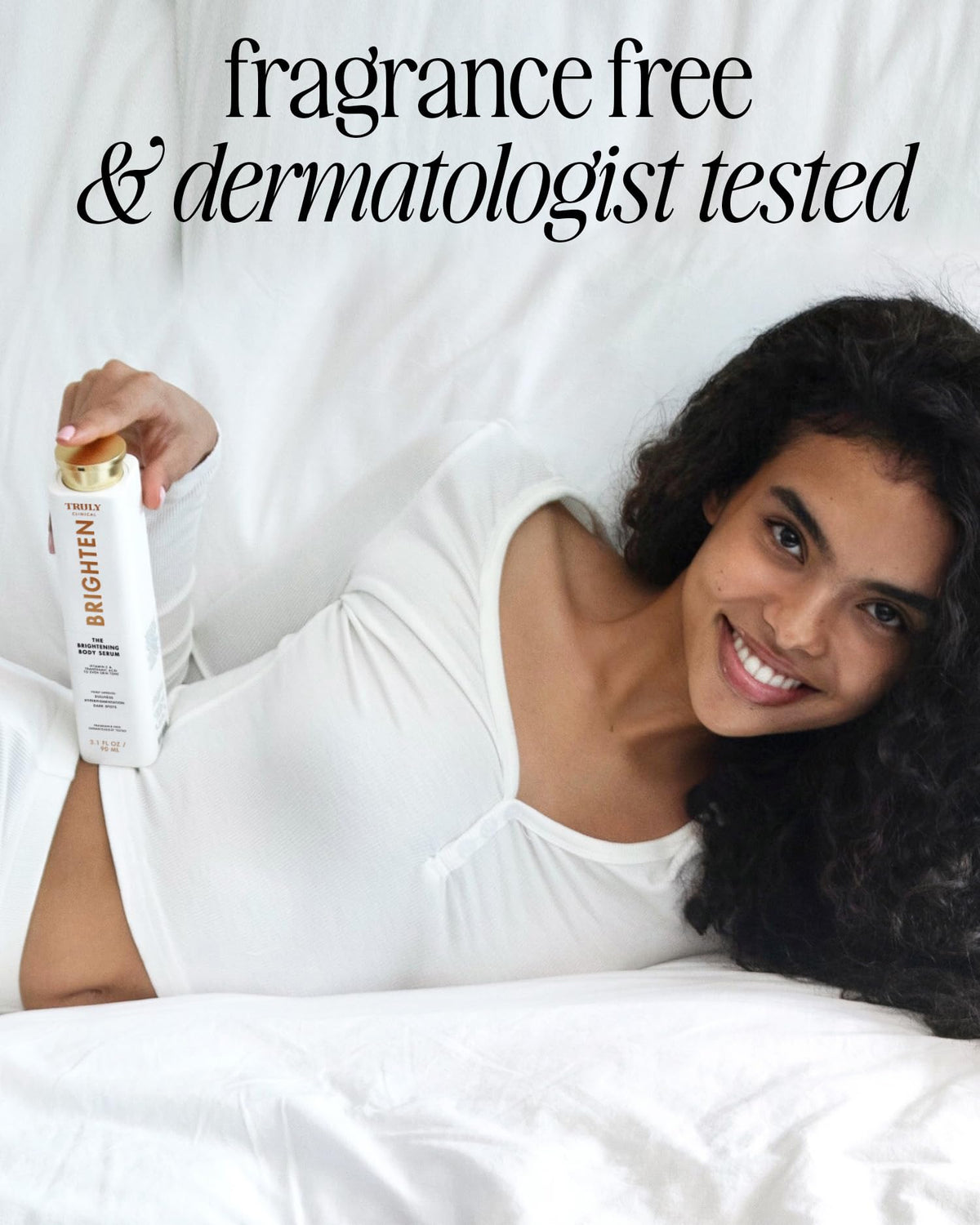 Truly product next to hand to show size and easy daily treatment
