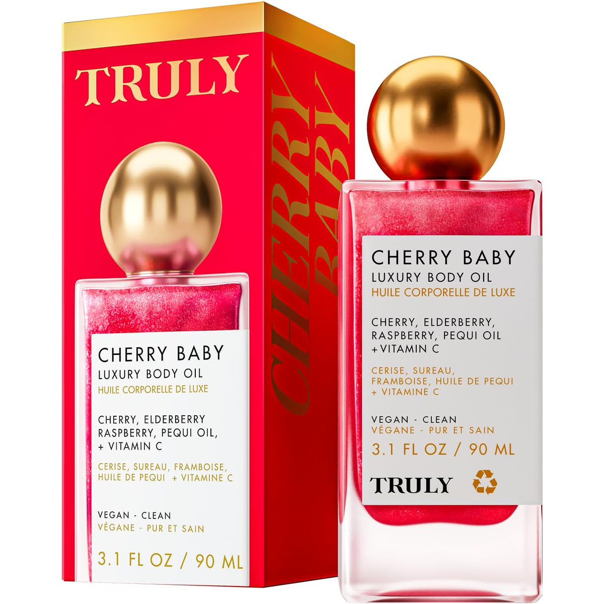 Truly Cherry Baby front jar showing silky oil and packaging benefit glow