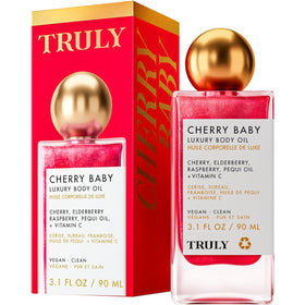 Truly Cherry Baby front jar showing silky oil and packaging benefit glow
