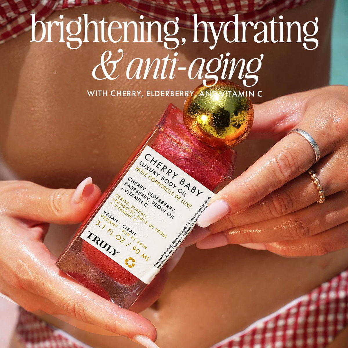 Truly Cherry Baby texture pump drop demonstrating lightweight, fast-absorbing benefit