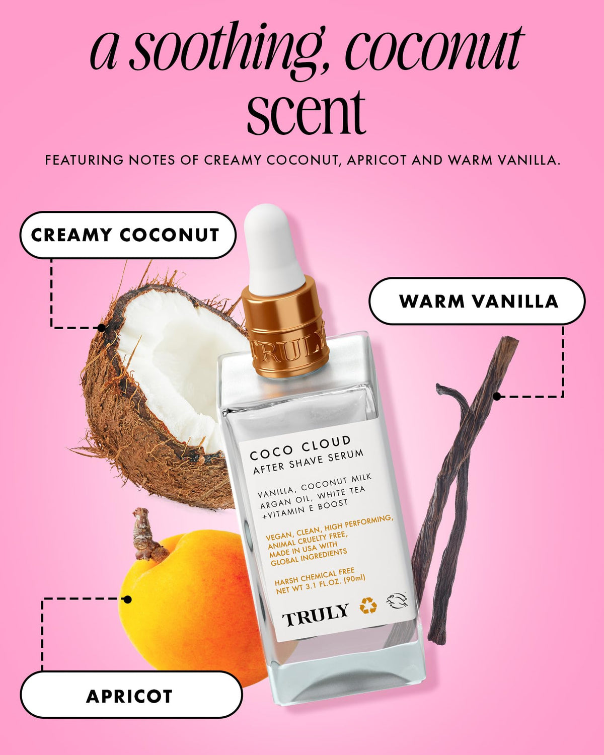 Truly Coco Cloud bottle beside razor indicating post-shave routine convenience