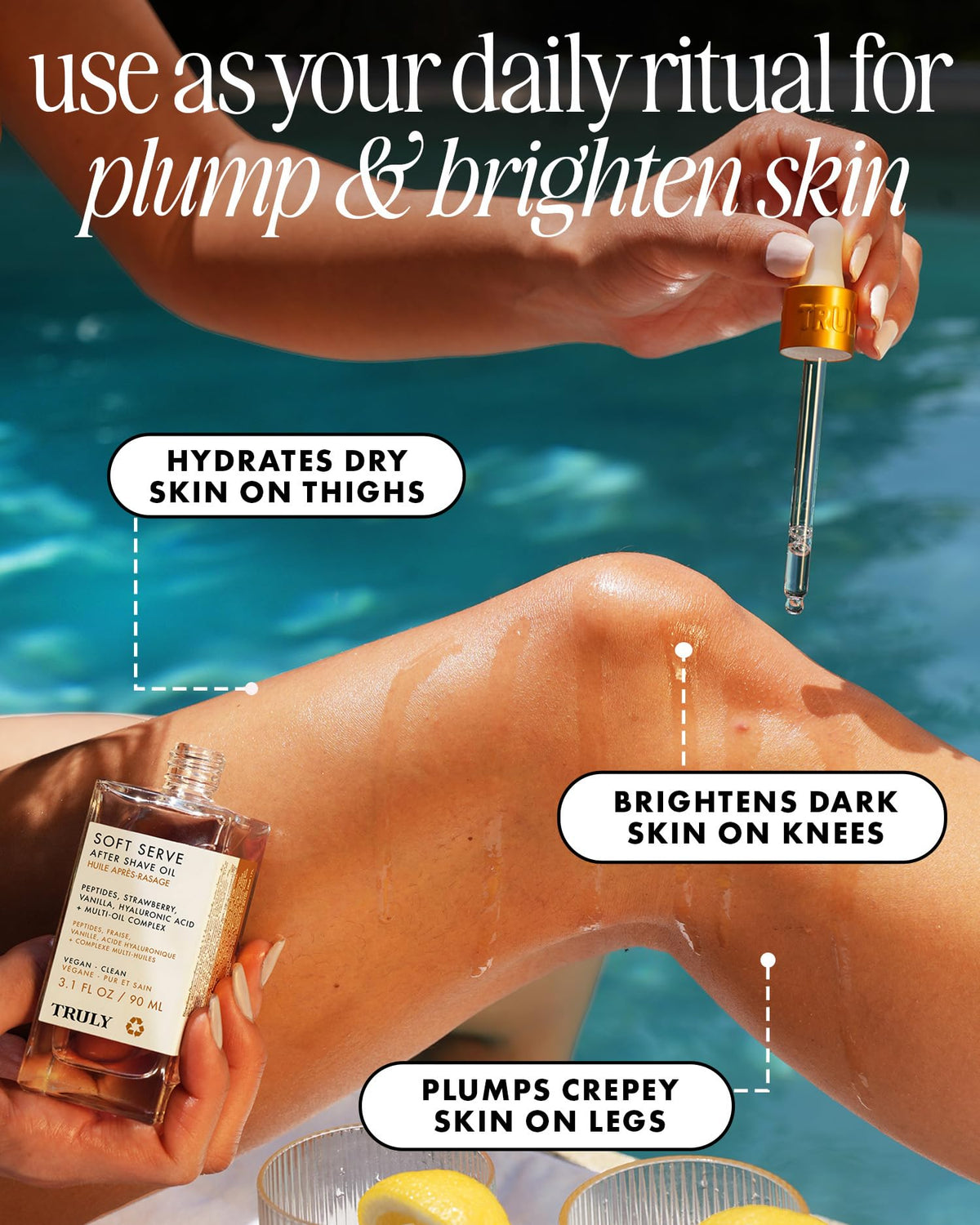 Truly product with strawberry and vanilla props conveying pleasant scent benefit