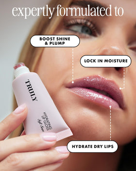 Truly close-up texture of gloss demonstrating glossy, cushiony finish and hydration