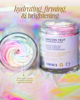 Truly close-up of whipped body polish texture highlighting creamy, spreadable consistency