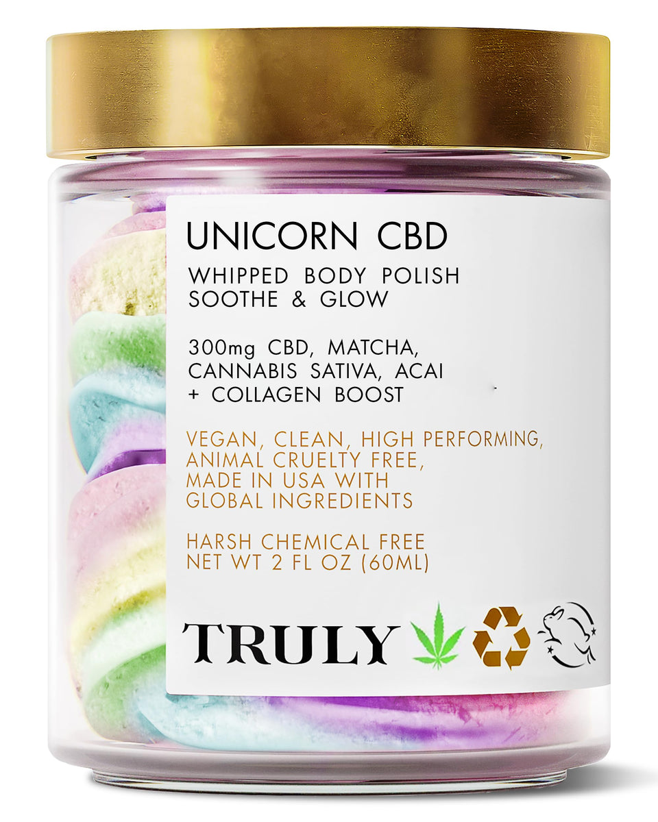 Truly jar front view showing label and colorful whipped polish, inviting touch and hydration