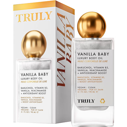 Truly front packaging showing bottle and benefit of radiant glow