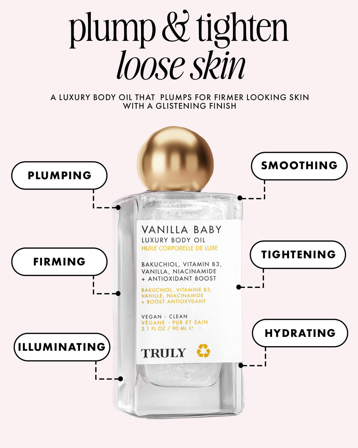 Truly close-up of pump and label highlighting ingredient callouts