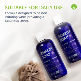 Truremedy Naturals bottle in shower setting conveying calming use