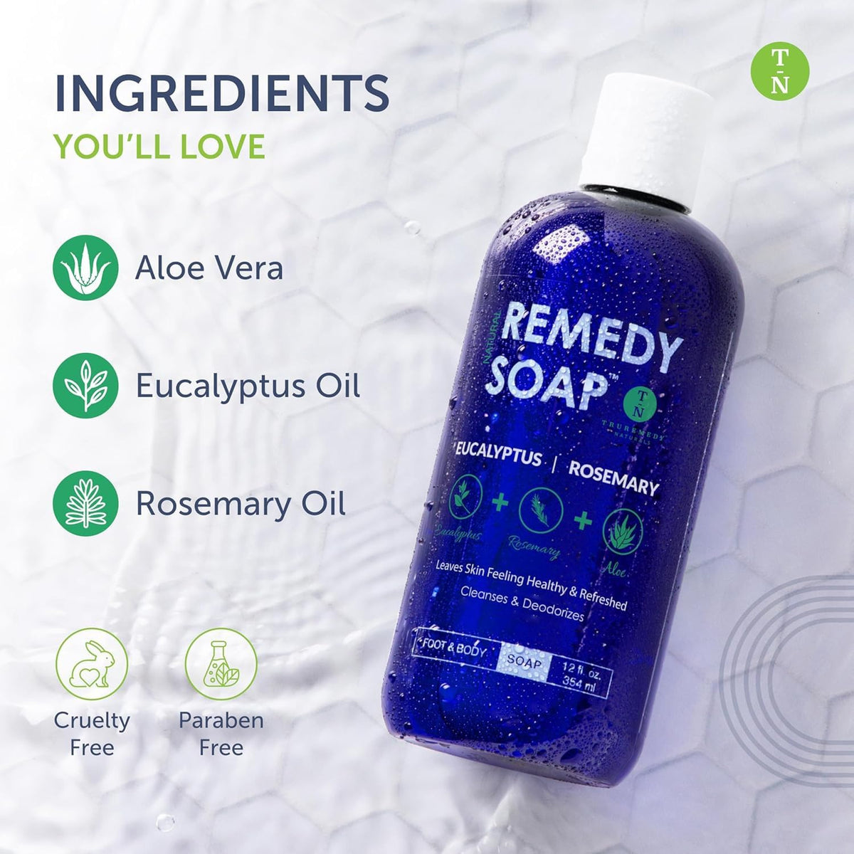 Truremedy Naturals in-shower use with hands and lather showing revitalizing clean benefit