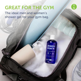 Truremedy Naturals bottle on bathroom shelf lifestyle scene conveying daily refreshment