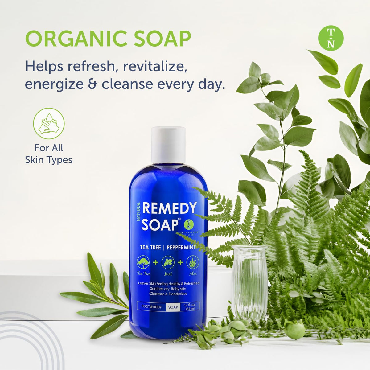 Truremedy Naturals pump dispensing gel texture, highlights moisturizing lather benefit