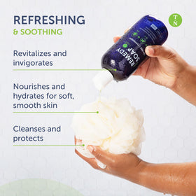 Truremedy Naturals 12oz bottle held in hand, shows practical size for daily use