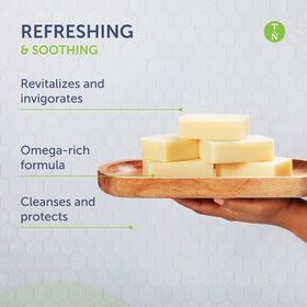 Truremedy Naturals soap on bathroom shelf suggesting daily invigorating routine
