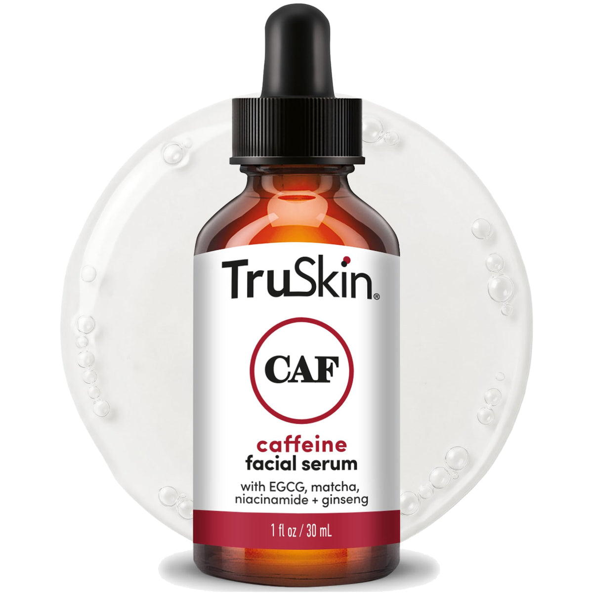 TruSkin bottle front packaging showing label and 1 fl oz size, conveys clarity
