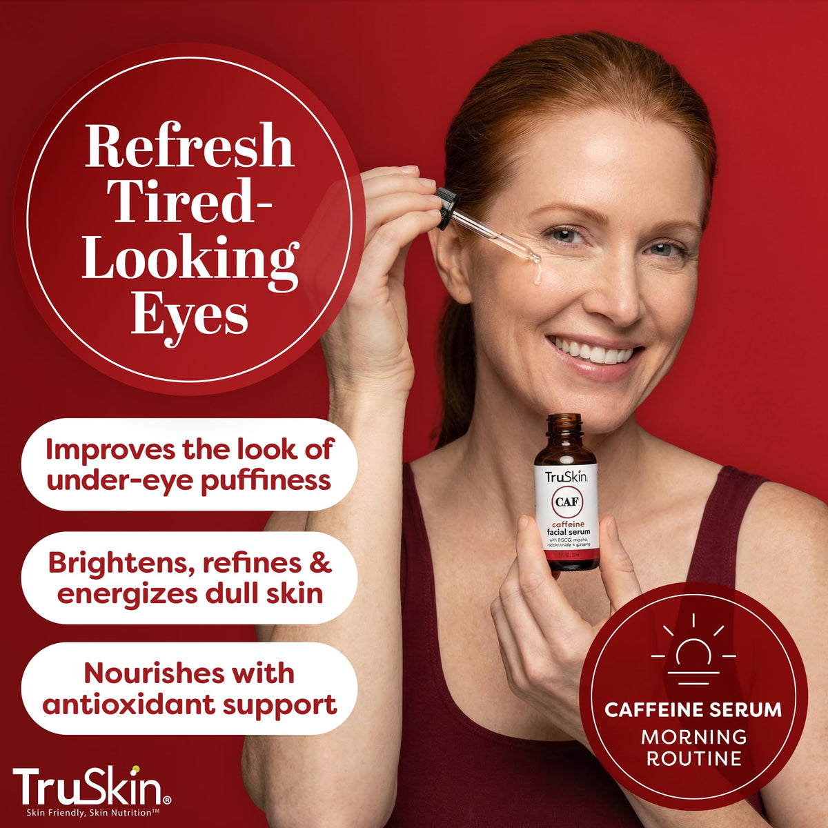 Close-up of TruSkin serum texture on skin, shows fast-absorbing lightweight finish