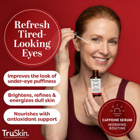 Close-up of TruSkin serum texture on skin, shows fast-absorbing lightweight finish