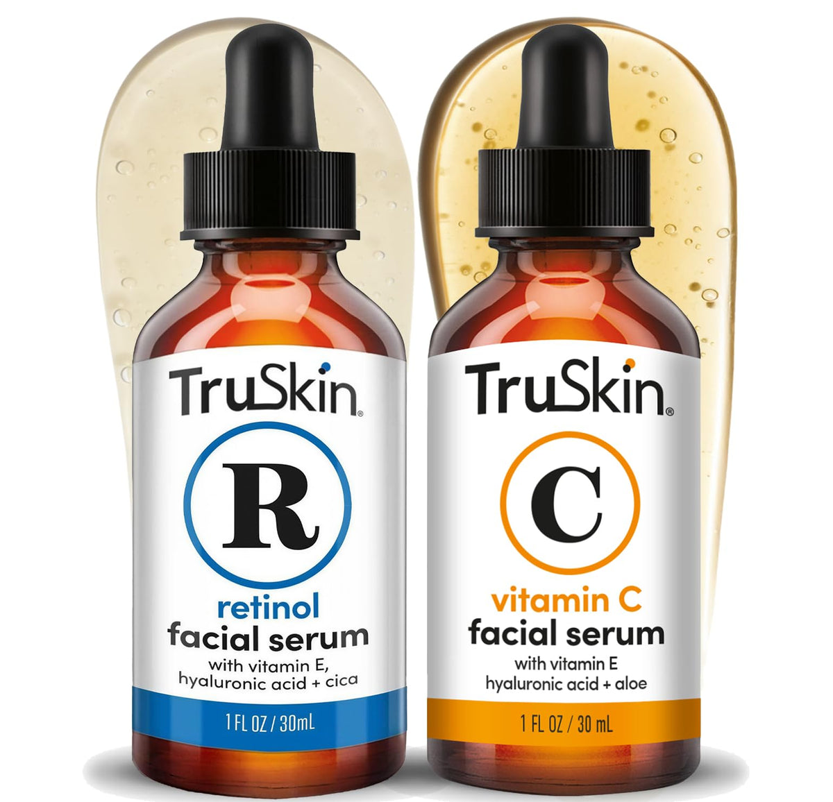 TruSkin duo front packaging showing both 1 fl oz bottles and clear benefits