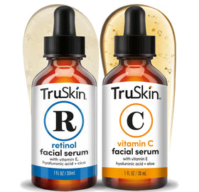 TruSkin duo front packaging showing both 1 fl oz bottles and clear benefits