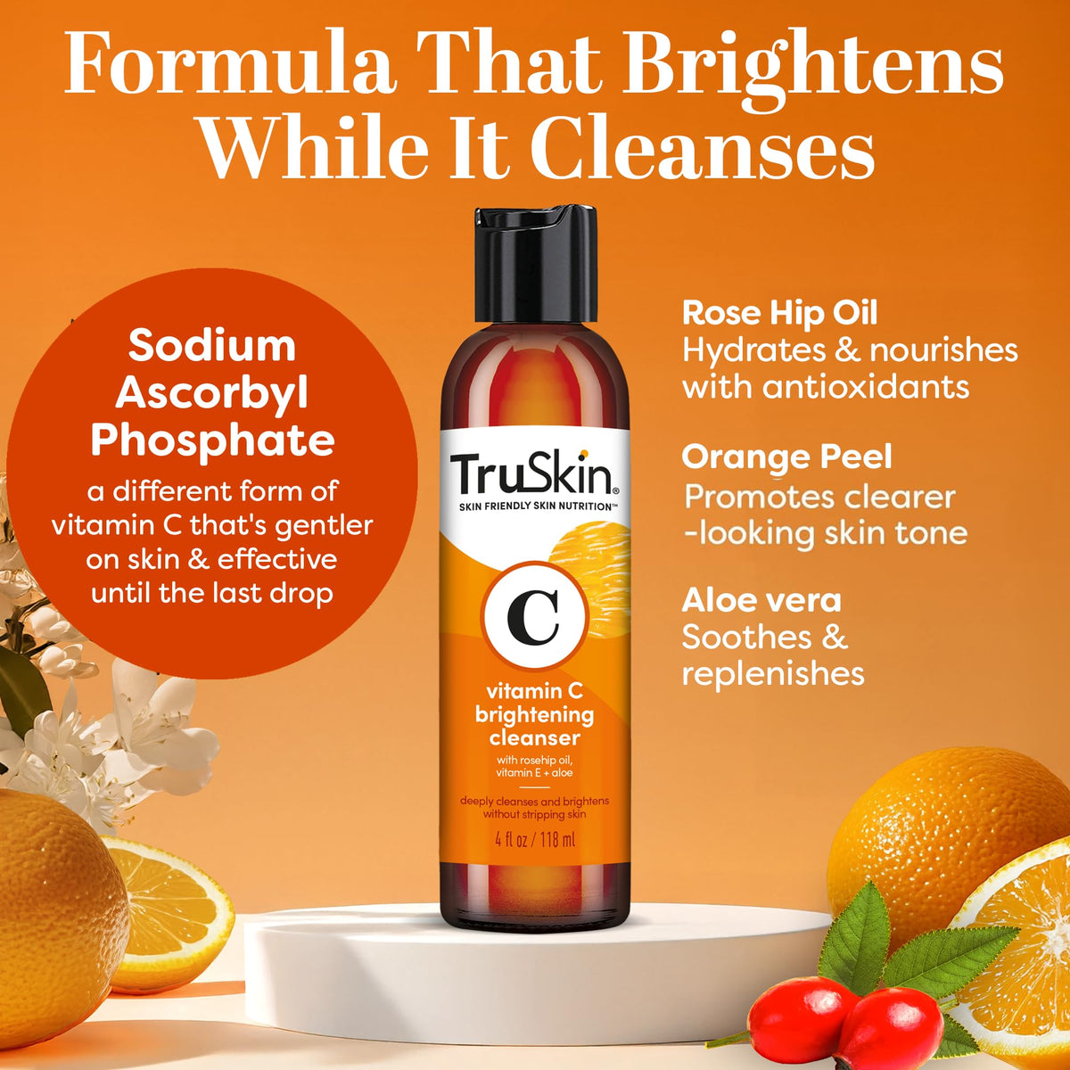 TruSkin pump dispensing creamy cleanser texture for gentle daily cleansing