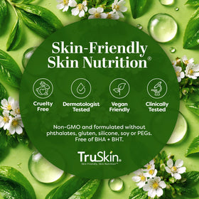 TruSkin gel on bathroom vanity with towel, lifestyle ease-of-use benefit
