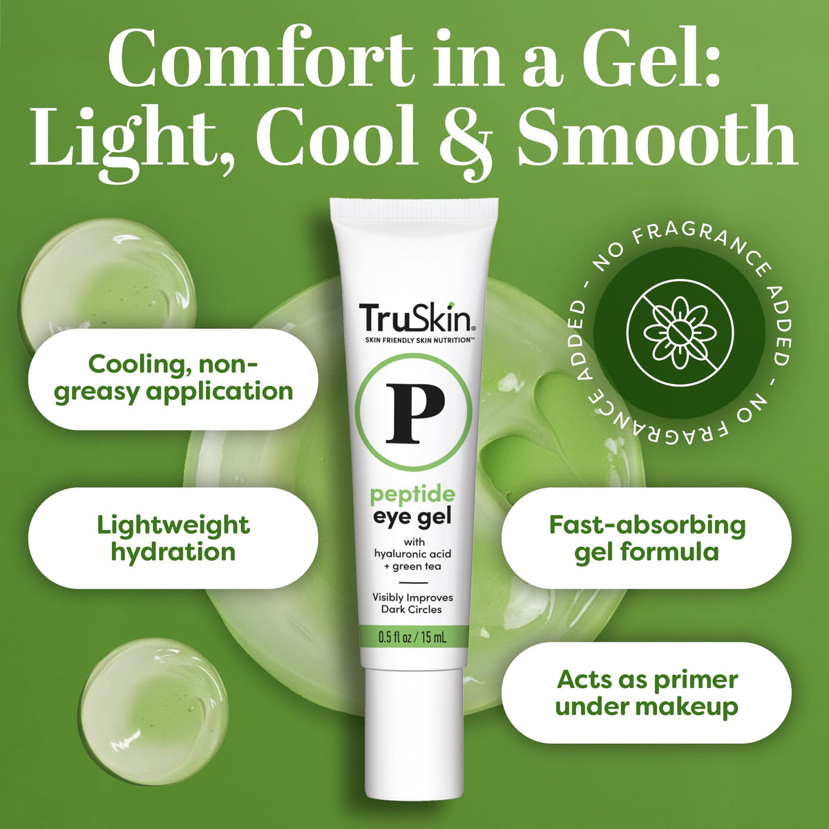 TruSkin jar label close-up highlighting peptide and hyaluronic ingredients