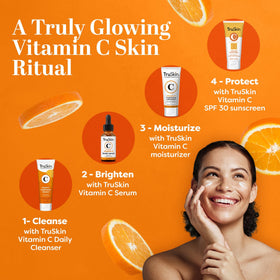 TruSkin face cream on bathroom vanity suggesting daily routine integration and shelf appeal