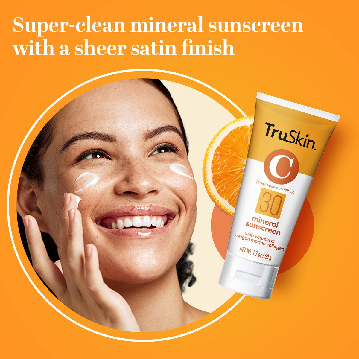 TruSkin ingredient focus showing vitamin C and marine collagen benefits for skin resilience