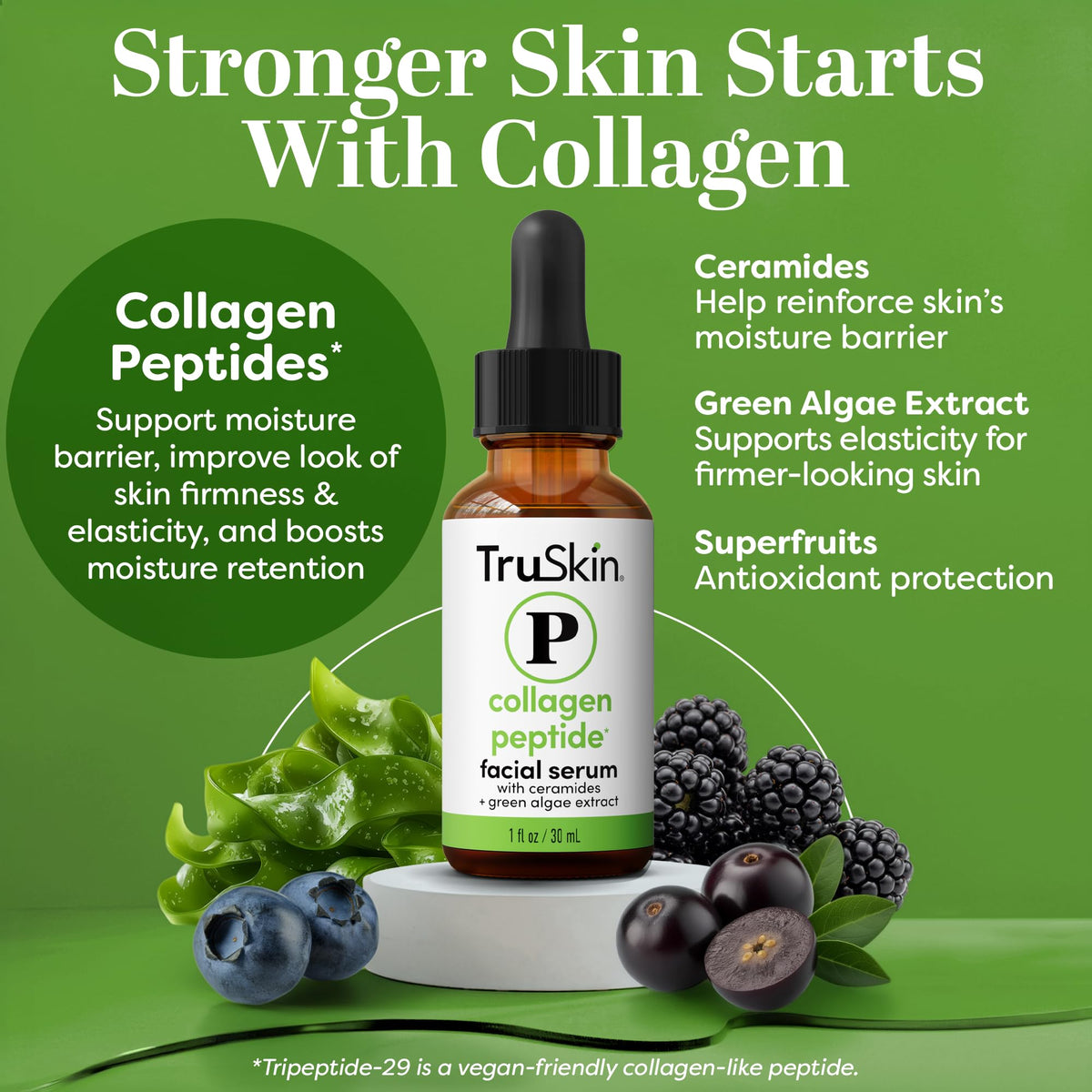 TruSkin dropper dispensing serum highlighting easy precise application benefit