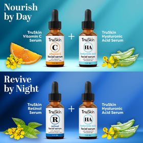 TruSkin Retinol night serum label emphasizing gentle renewal benefits
