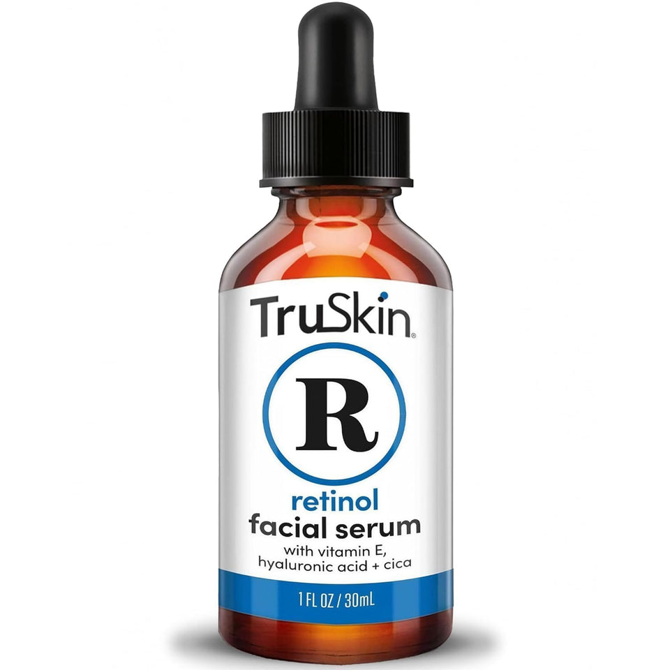 TruSkin retinol serum front bottle showing minimalist design and clear benefit