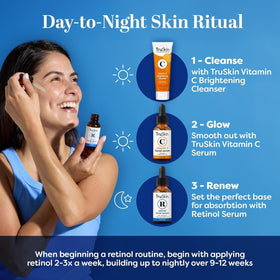 TruSkin retinol serum in a bedside skincare setting suggesting simple nighttime use