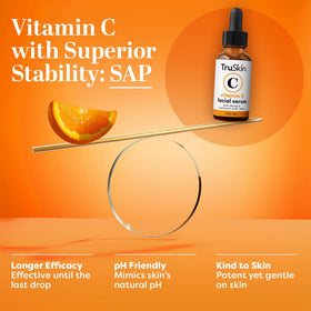 TruSkin Naturals bottle beside common objects for scale, clarifying 1 fl oz size