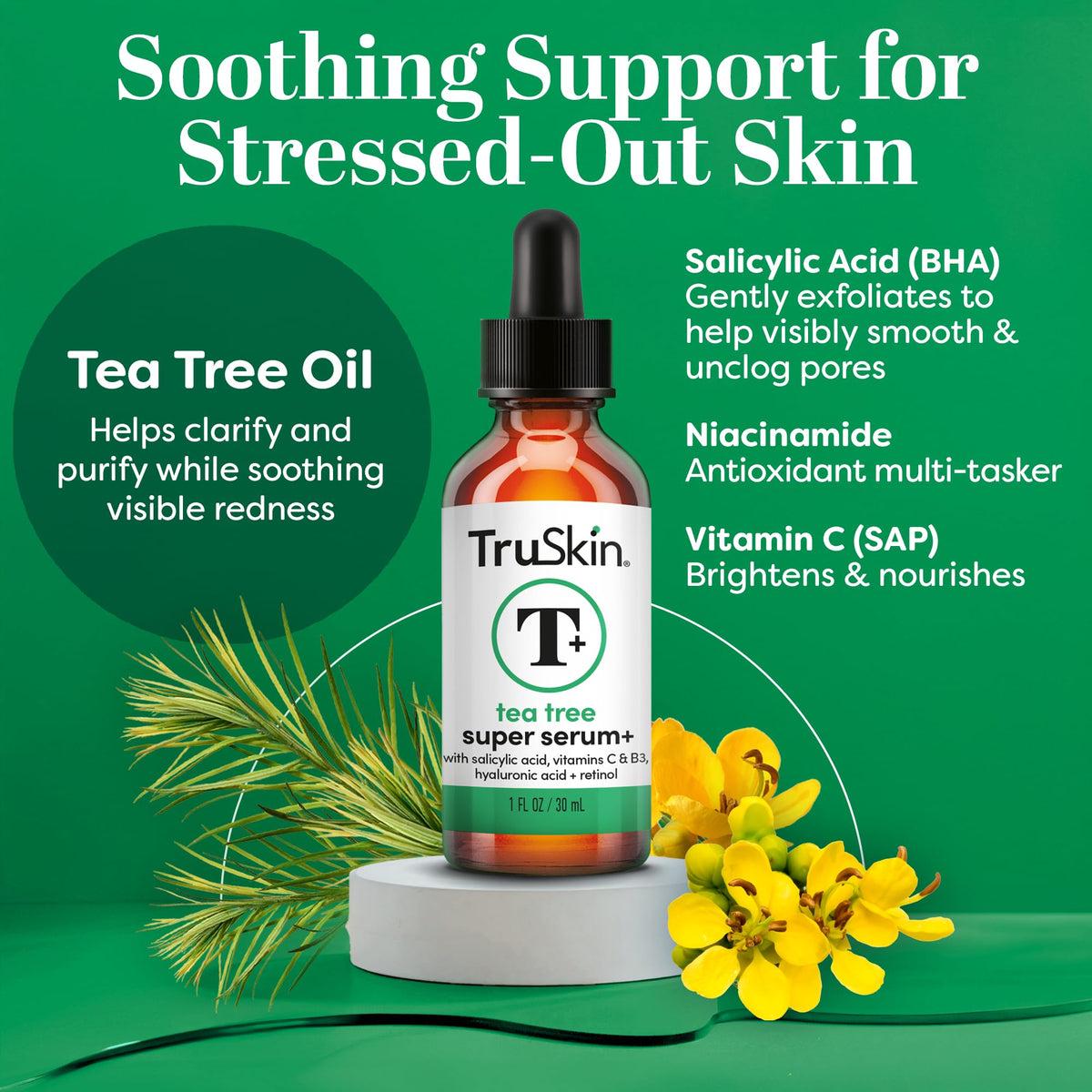 TruSkin dropper dispensing serum showing precision application and targeted use