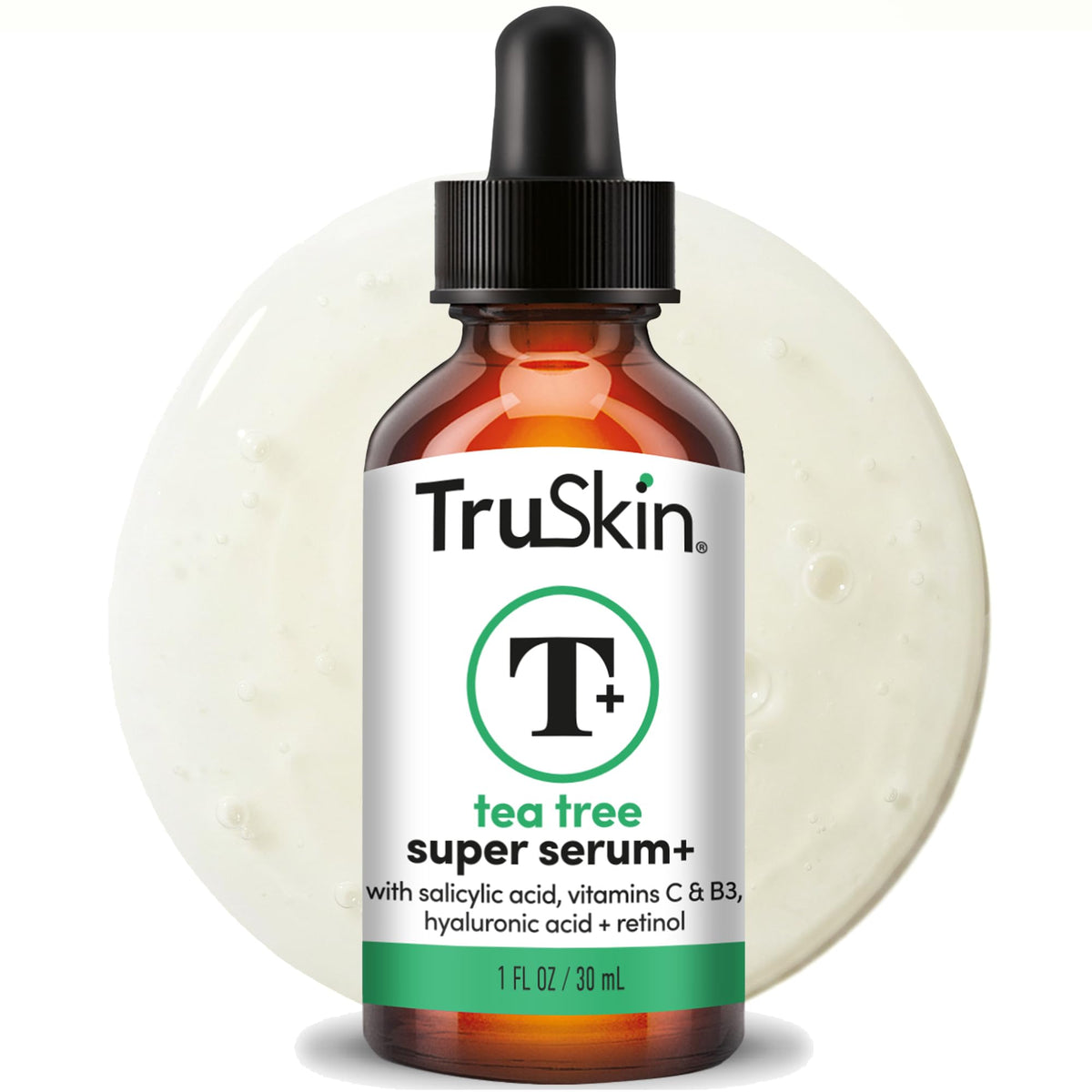 TruSkin front bottle displaying clear serum and label for blemish control benefit