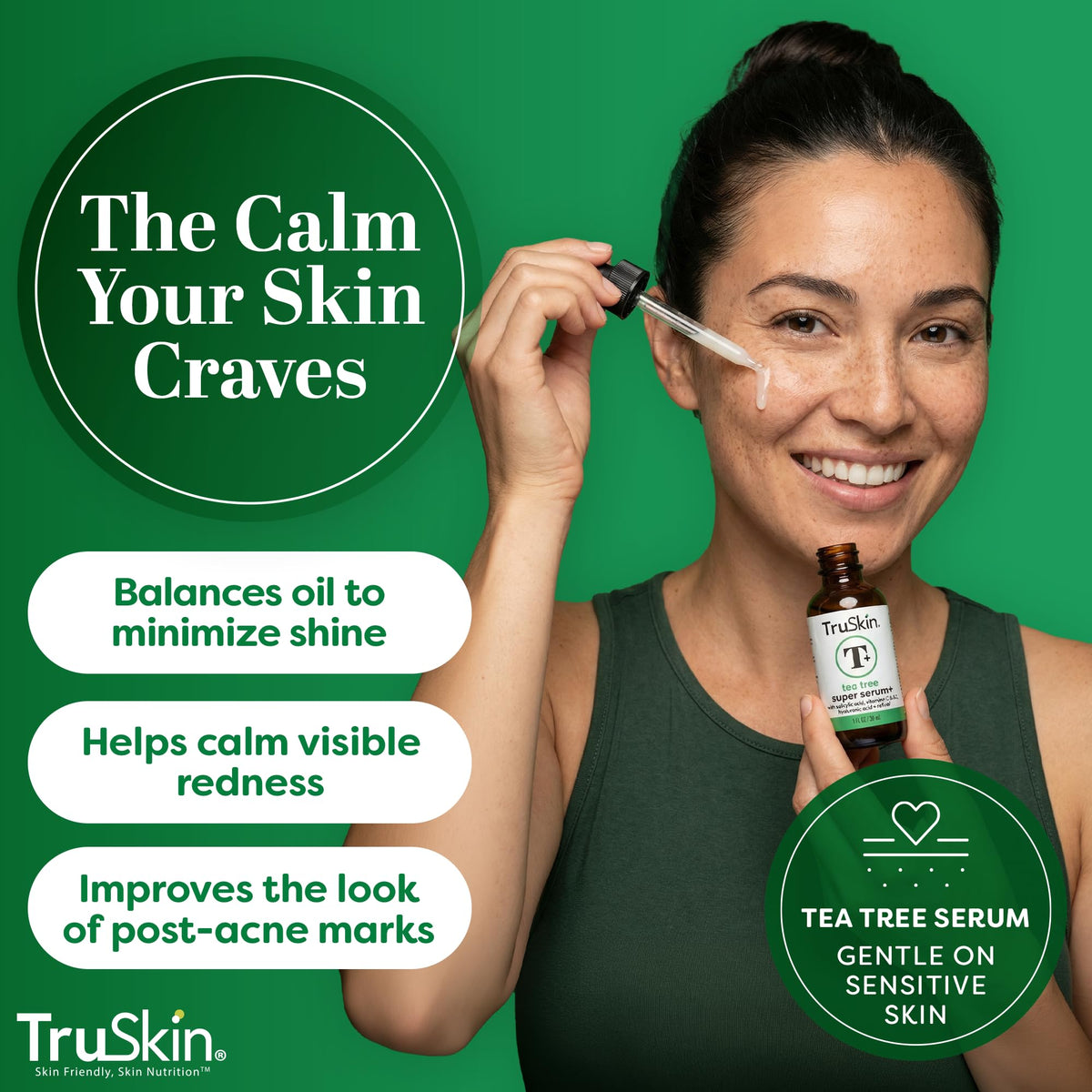 TruSkin serum texture on skin highlighting lightweight absorbency and non-greasy feel