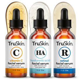 TruSkin trio front packaging showing three 1 fl oz bottles and benefits