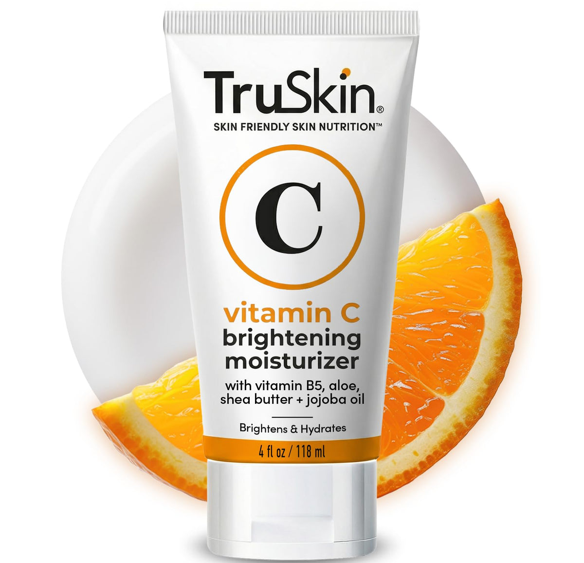 TruSkin jar front view showing brightening moisturizer and clear labeling for daily use
