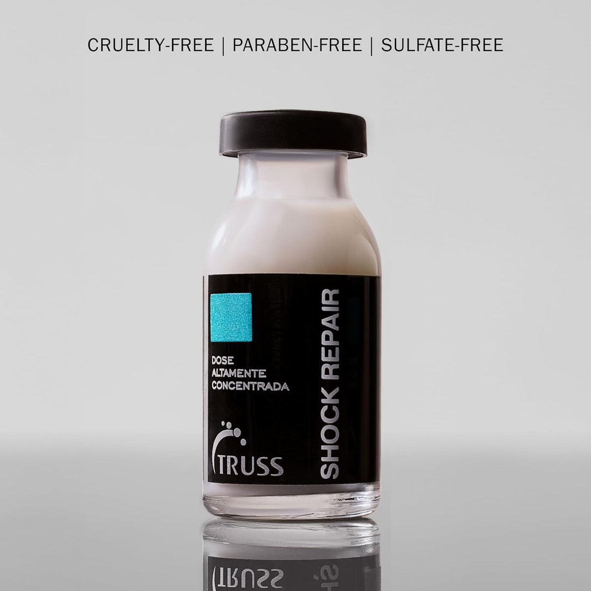 TRUSS ampoule close-up label detailing product information and usage clarity
