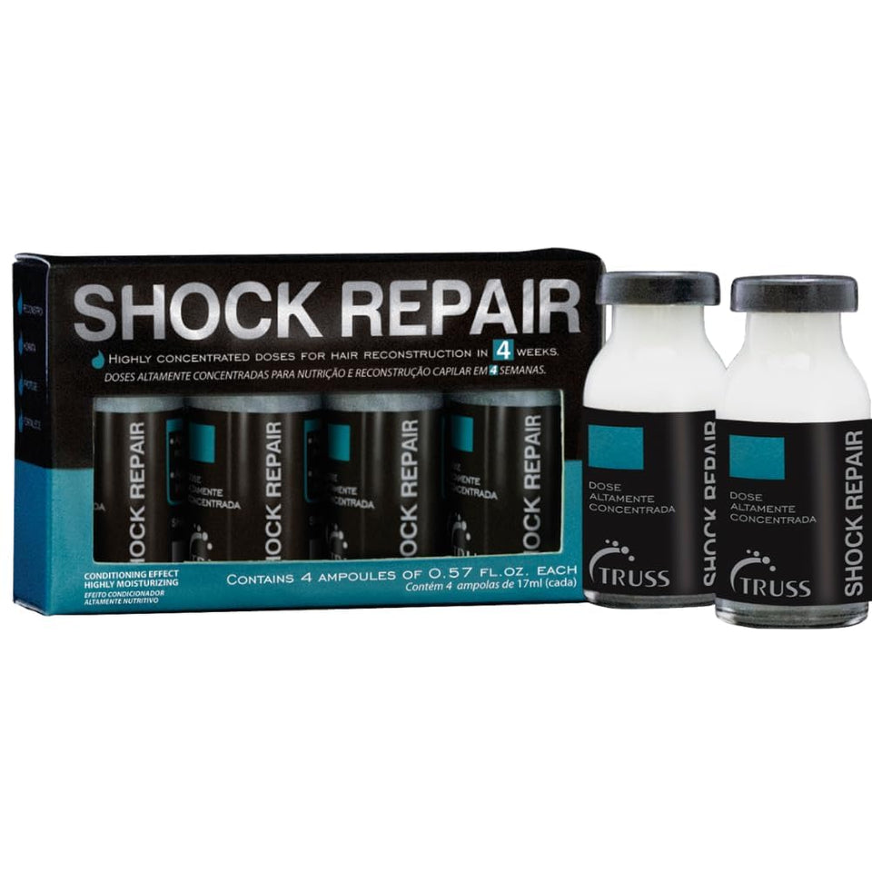 TRUSS ampoules front packaging showing four concentrated treatments for visible repair