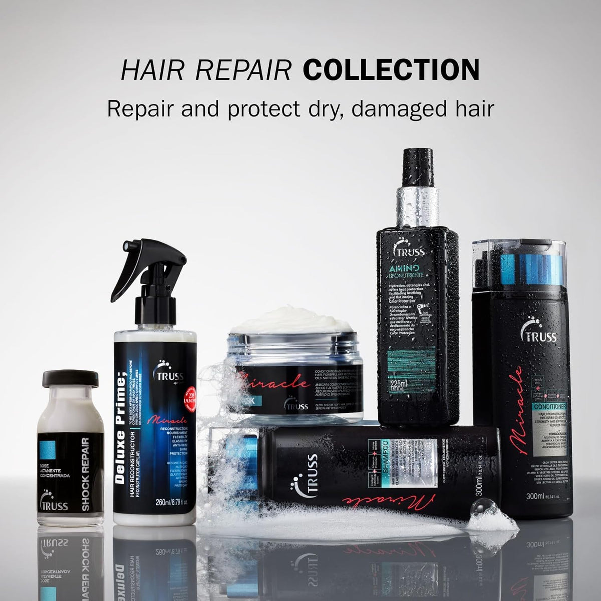TRUSS applying ampoule to damp hair for deep reconstruction and detangling