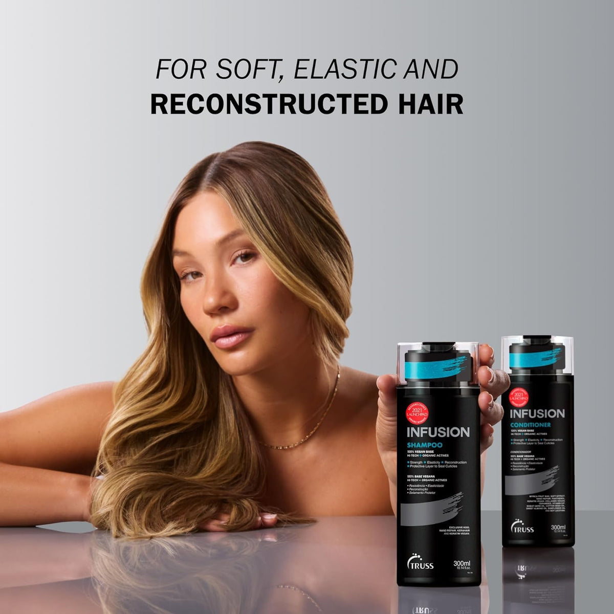TRUSS conditioner in hands demonstrating easy application and detangling benefit