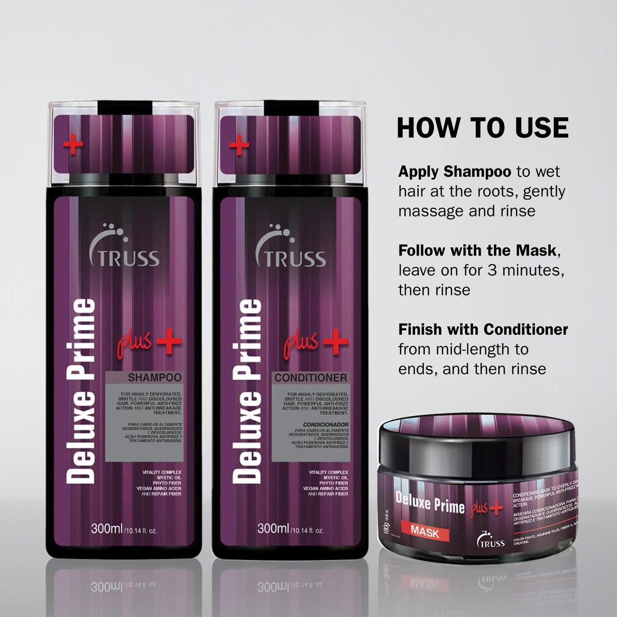 TRUSS mask applied to wet hair mid-lengths to restore moisture