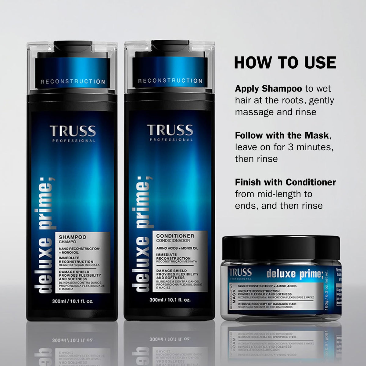 TRUSS Deluxe Prime Shampoo creamy lather texture close-up demonstrating gentle, hydrating foam