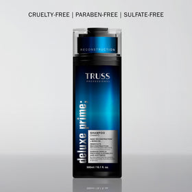 TRUSS Deluxe Prime Shampoo paired with TRUSS conditioner showing a complete hair care routine